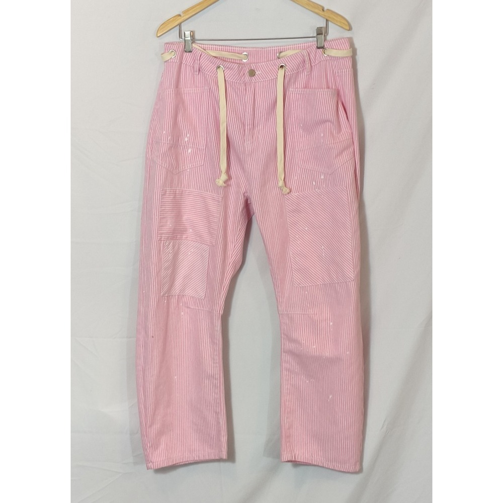 Pink Patchwork XL Striped Carpenter Painter Utility Pants Cottage Y2K Coquette
